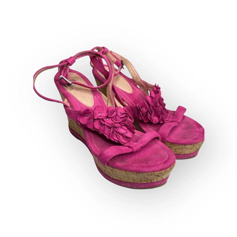 Vintage 90s: Pierre Cardin ♚ Embellished Suede Cork Platform Heels ♚ Fuchsia 39